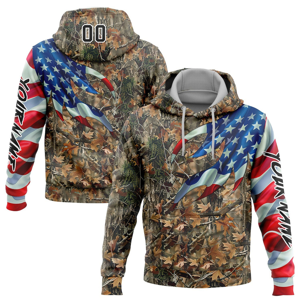Custom Camo Black-White 3D American Flag Hunting Sports Pullover Sweatshirt Hoodie photo 1