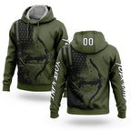 Custom Olive White-Black 3D American Flag And Bow Hunter Hunting Sports Pullover Sweatshirt Hoodie