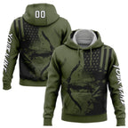 Custom Olive White-Black 3D American Flag And Bow Hunter Hunting Sports Pullover Sweatshirt Hoodie photo 1