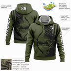 Custom Olive White-Black 3D American Flag And Bow Hunter Hunting Sports Pullover Sweatshirt Hoodie photo 2