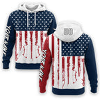 Custom Navy Red-Black 3D American Flag And Hunting Tools Sports Pullover Sweatshirt Hoodie