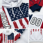 Custom Navy Red-Black 3D American Flag And Hunting Tools Sports Pullover Sweatshirt Hoodie detail