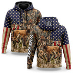 Custom Camo Black-White 3D American Flag And Deer Hunting Sports Pullover Sweatshirt Hoodie