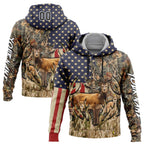 Custom Camo Black-White 3D American Flag And Deer Hunting Sports Pullover Sweatshirt Hoodie photo 1