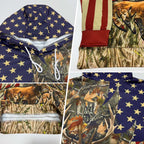 Custom Camo Black-White 3D American Flag And Deer Hunting Sports Pullover Sweatshirt Hoodie photo 2