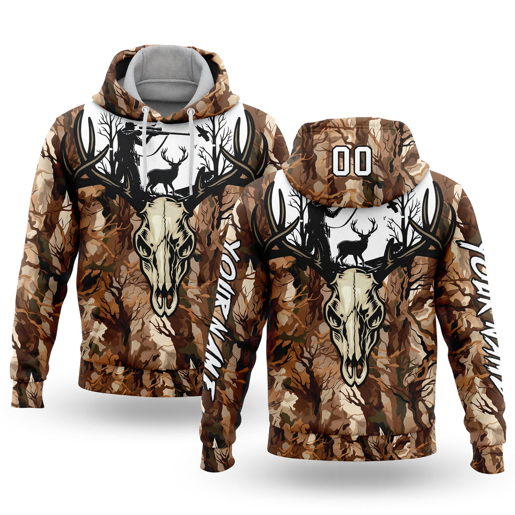 Custom Camo White-Black 3D Gun Hunter Deer Hunting Sports Pullover Sweatshirt Hoodie