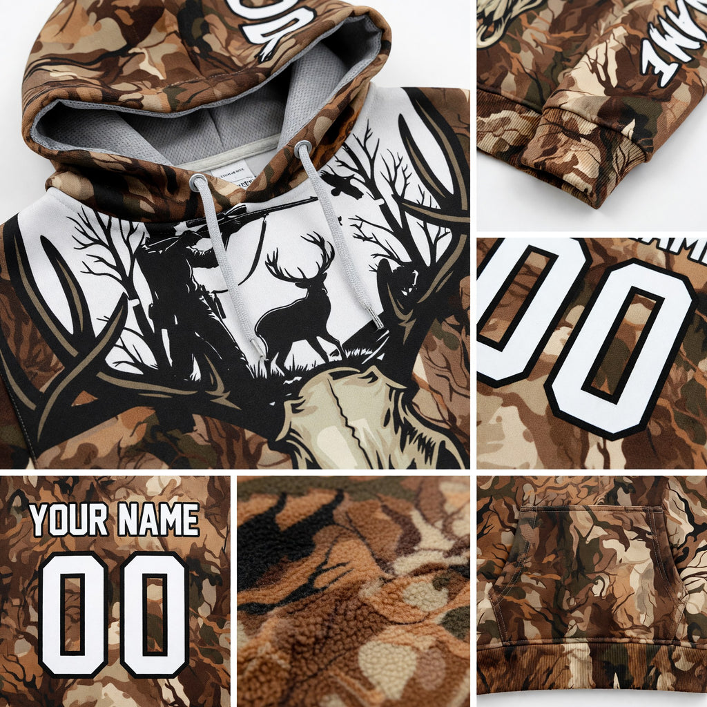 Custom Camo White-Black 3D Gun Hunter Deer Hunting Sports Pullover Sweatshirt Hoodie detail