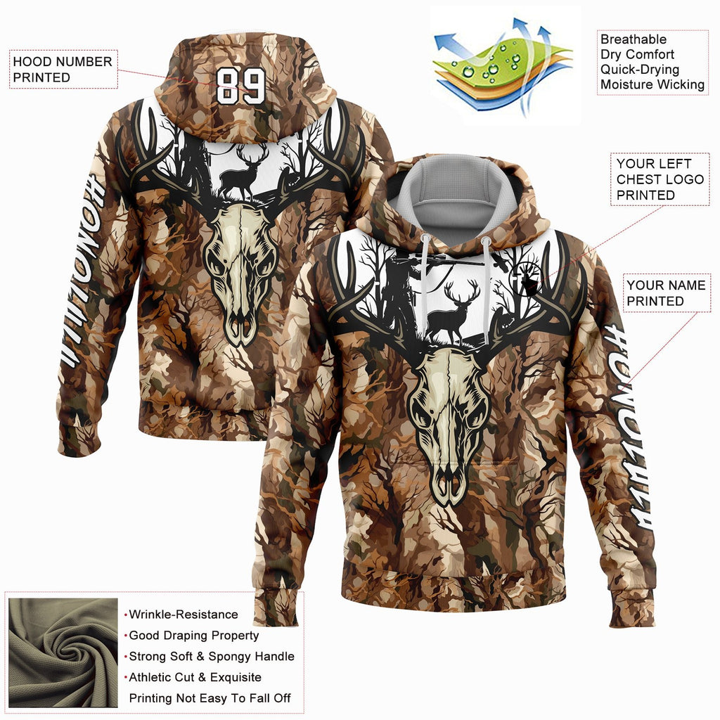 Custom Camo White-Black 3D Gun Hunter Deer Hunting Sports Pullover Sweatshirt Hoodie photo 3