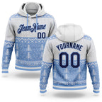 Custom Stitched White Navy-Light Blue 3D Christmas Sports Pullover Sweatshirt Hoodie