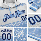 Custom Stitched White Navy-Light Blue 3D Christmas Sports Pullover Sweatshirt Hoodie detail