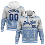 Custom Stitched White Navy-Light Blue 3D Christmas Sports Pullover Sweatshirt Hoodie photo 1