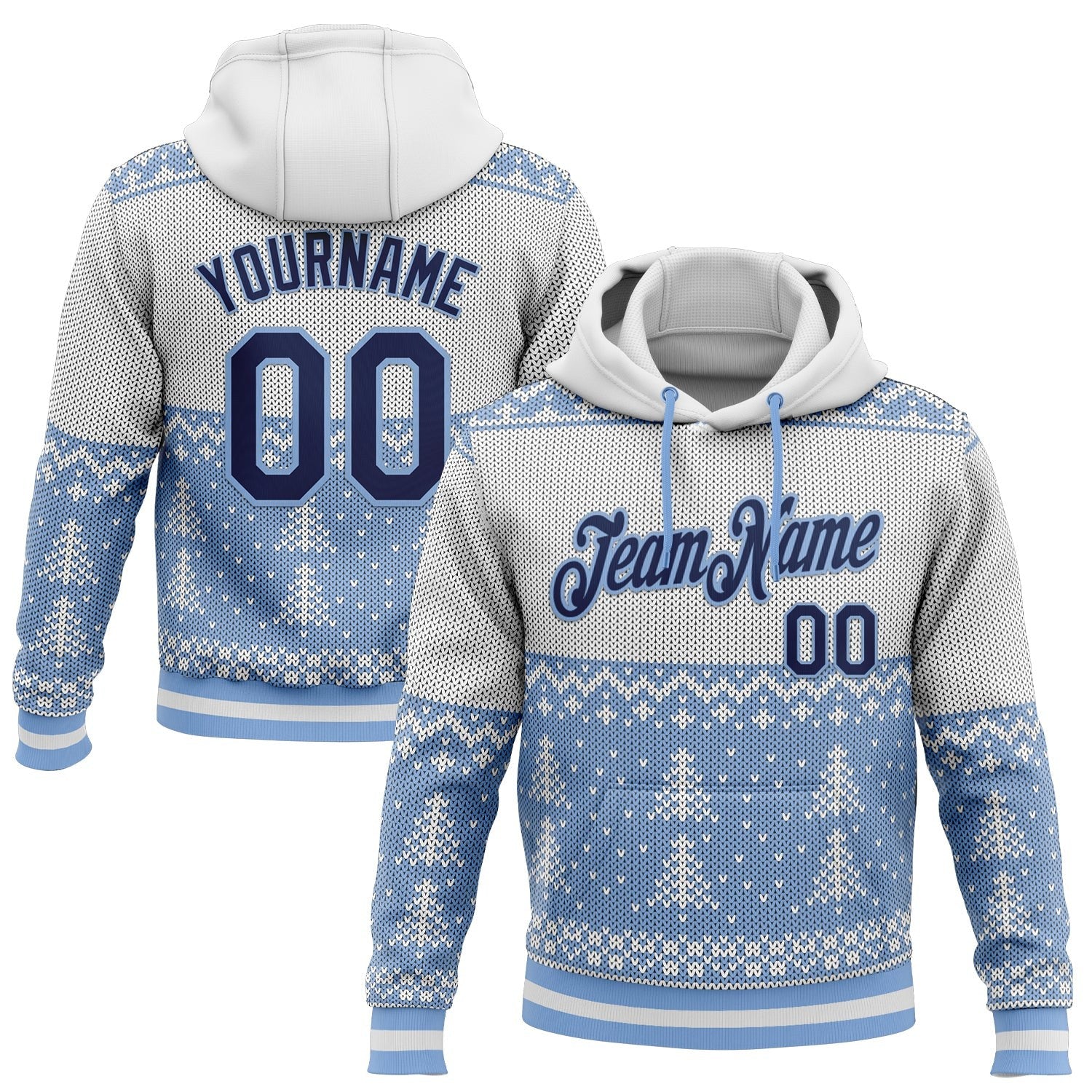 Custom Stitched White Navy-Light Blue 3D Christmas Sports Pullover Sweatshirt Hoodie photo 1
