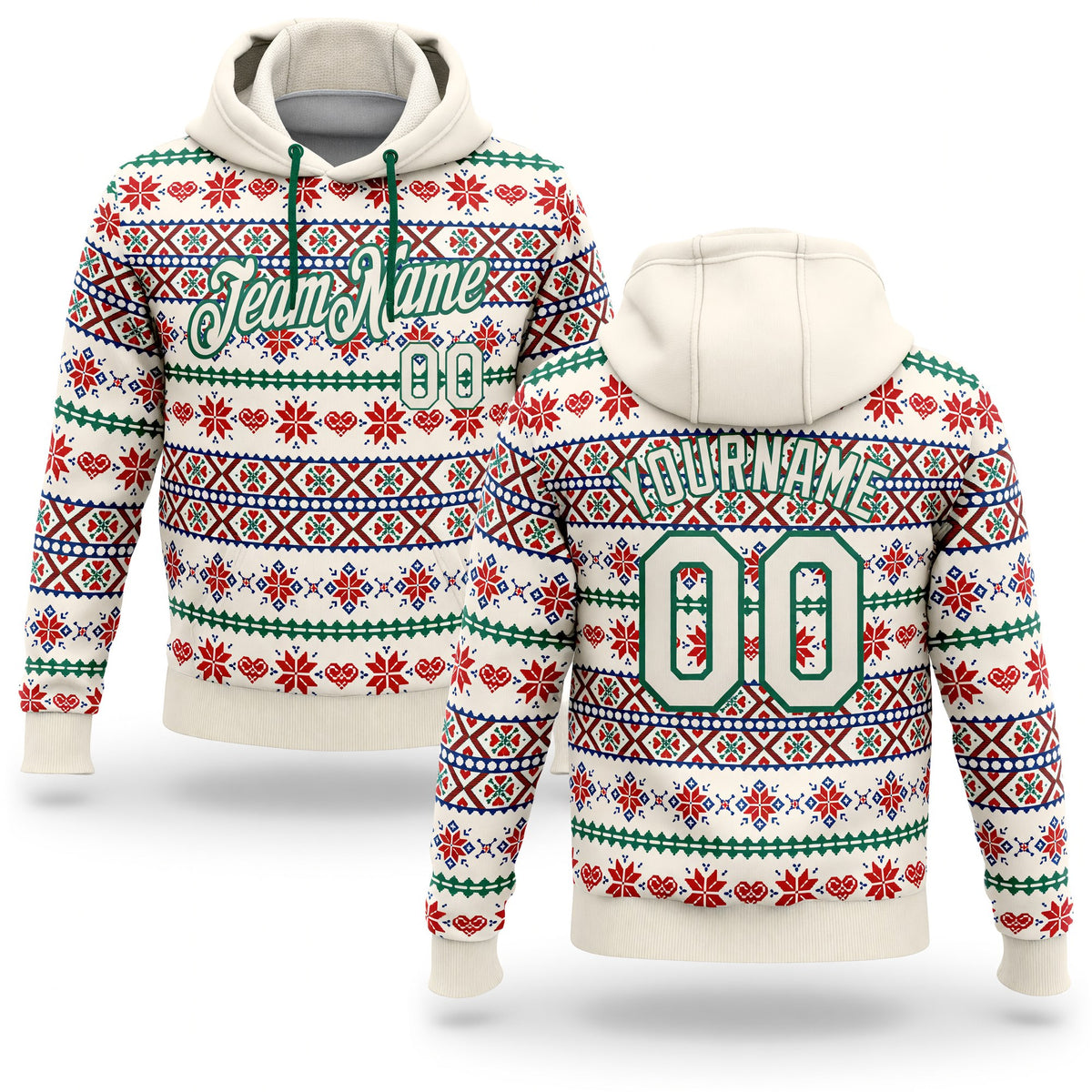 Custom Stitched Cream Red-White 3D Christmas Sports Pullover Sweatshirt Hoodie