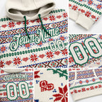 Custom Stitched Cream Red-White 3D Christmas Sports Pullover Sweatshirt Hoodie detail