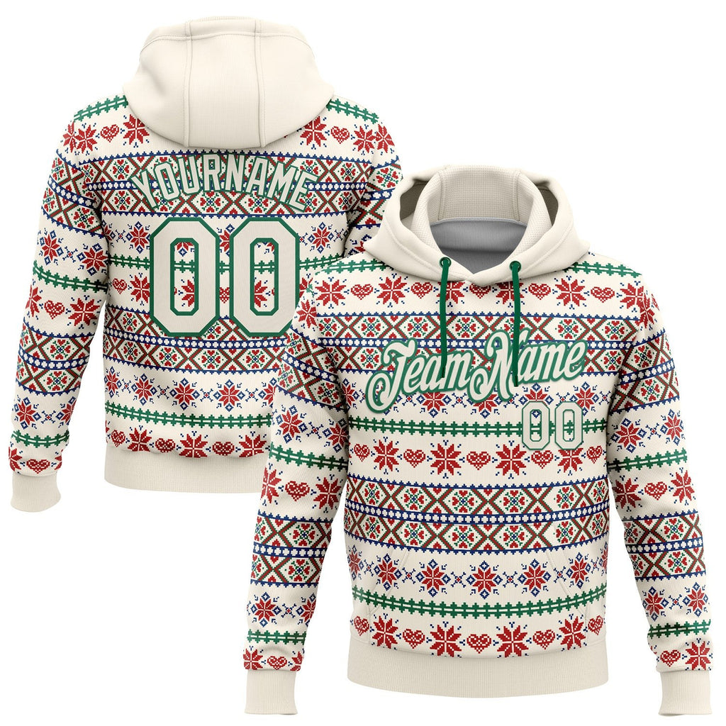 Custom Stitched Cream Red-White 3D Christmas Sports Pullover Sweatshirt Hoodie photo 1