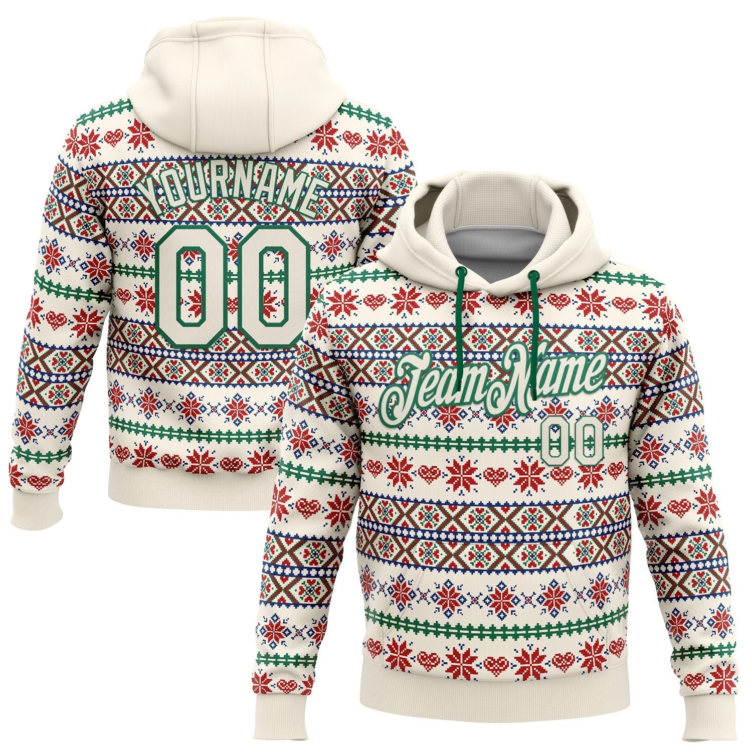 Custom Stitched Cream Red-White 3D Christmas Sports Pullover Sweatshirt Hoodie photo 1