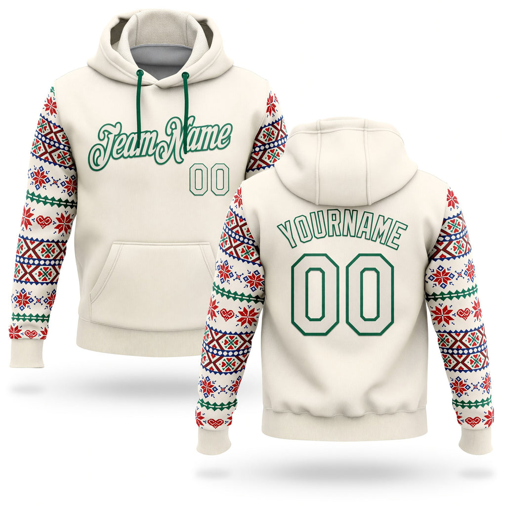 Custom Stitched Cream Red-White 3D Christmas Sports Pullover Sweatshirt Hoodie