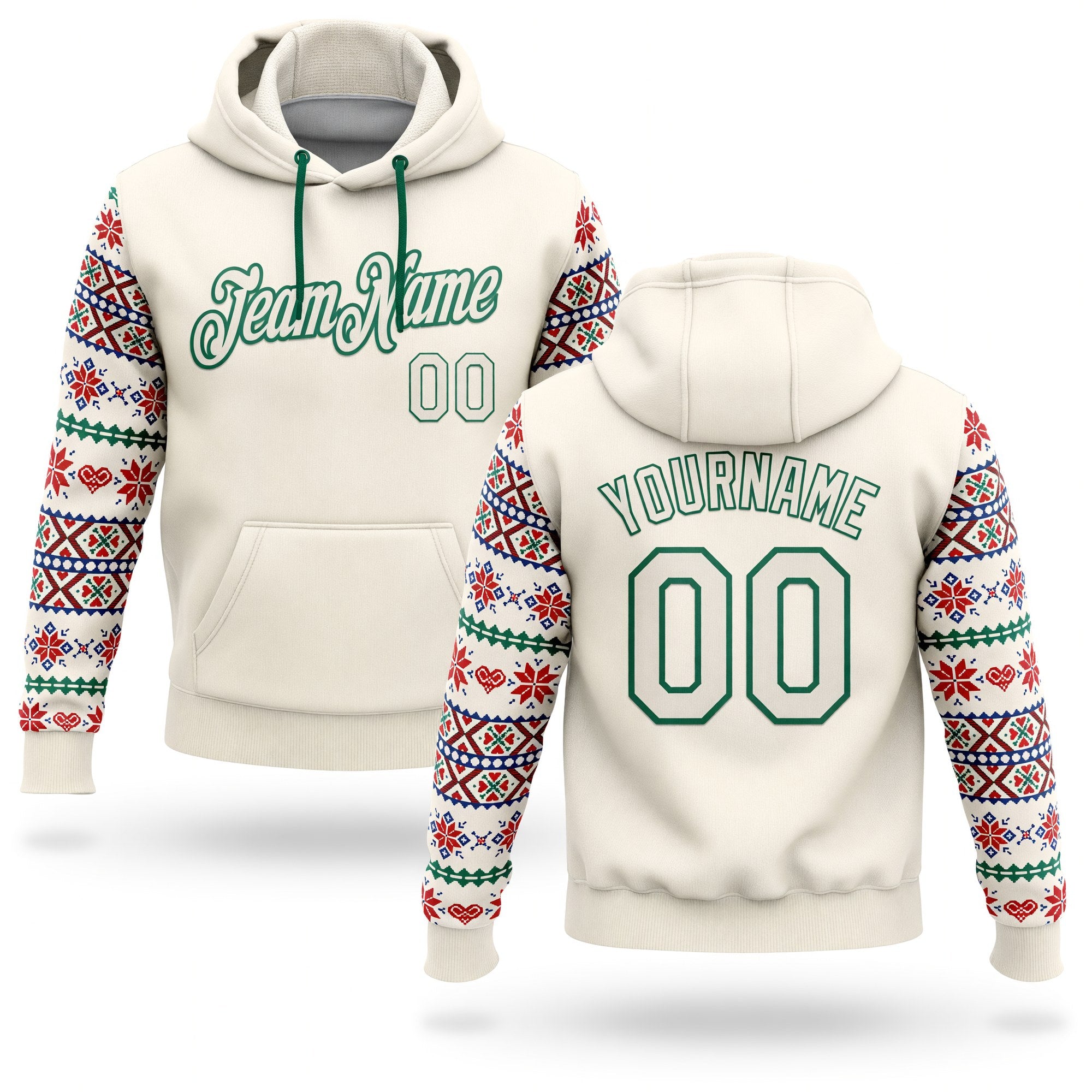 Custom Stitched Cream Red-White 3D Christmas Sports Pullover Sweatshirt Hoodie