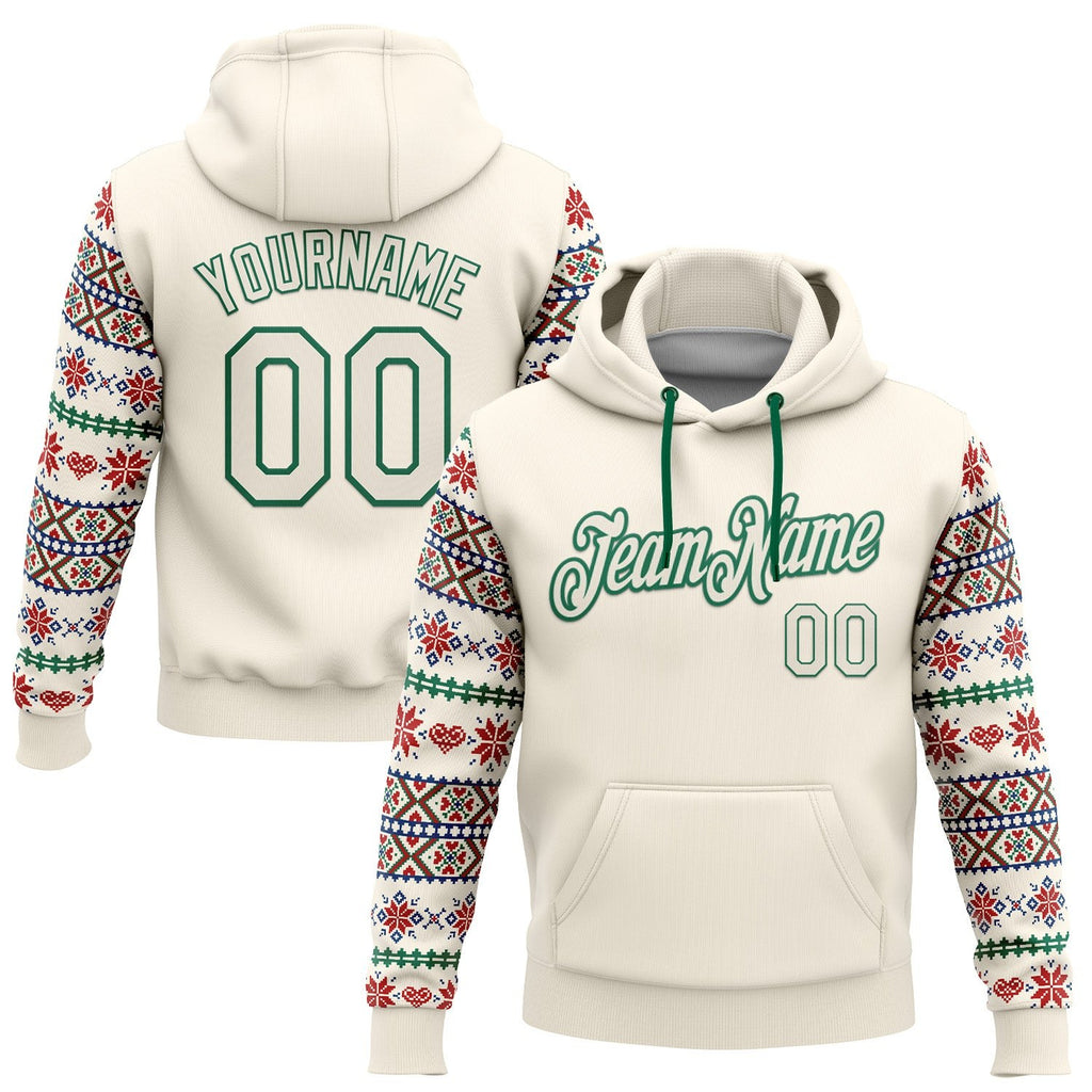 Custom Stitched Cream Red-White 3D Christmas Sports Pullover Sweatshirt Hoodie photo 1
