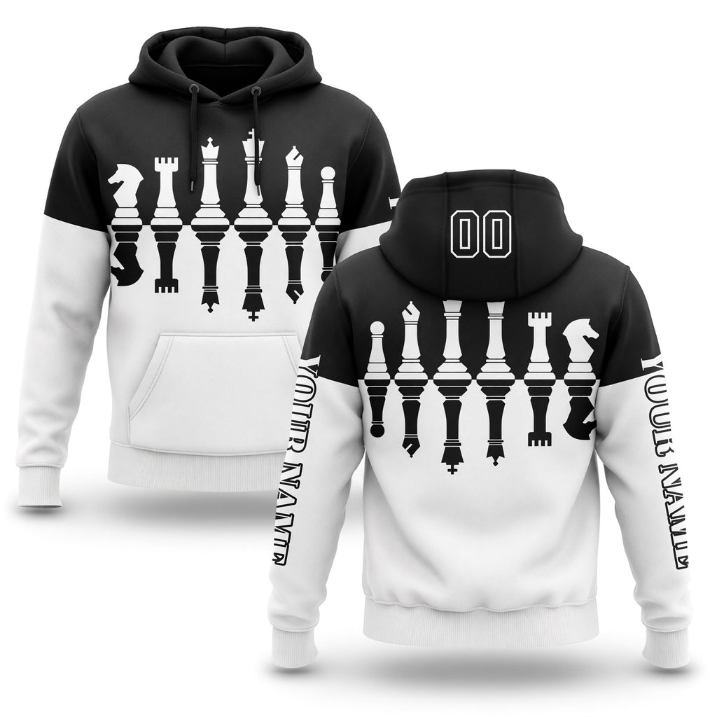Custom Black White 3D Chess International Chess Day Sports Pullover Sweatshirt Hoodie