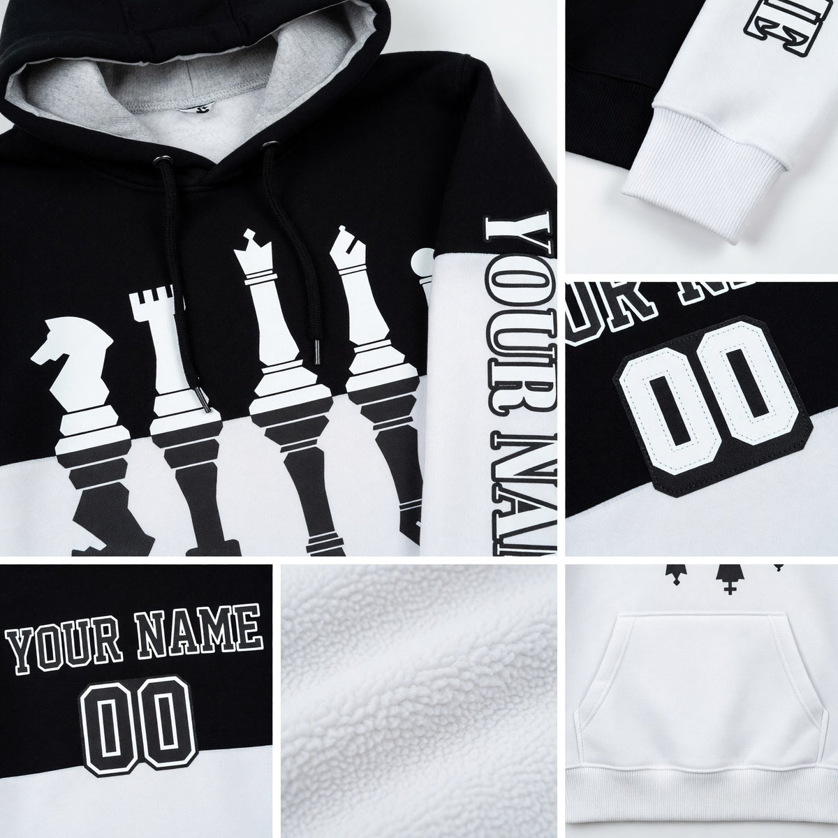 Custom Black White 3D Chess International Chess Day Sports Pullover Sweatshirt Hoodie detail