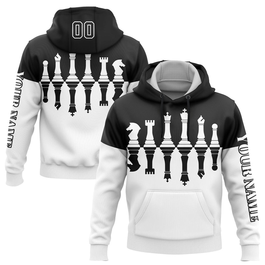 Custom Black White 3D Chess International Chess Day Sports Pullover Sweatshirt Hoodie photo 1