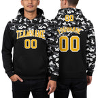 Custom Stitched Camo Gold Black-Steel Gray 3D Sports Pullover Sweatshirt Salute To Service Hoodie worn front and back