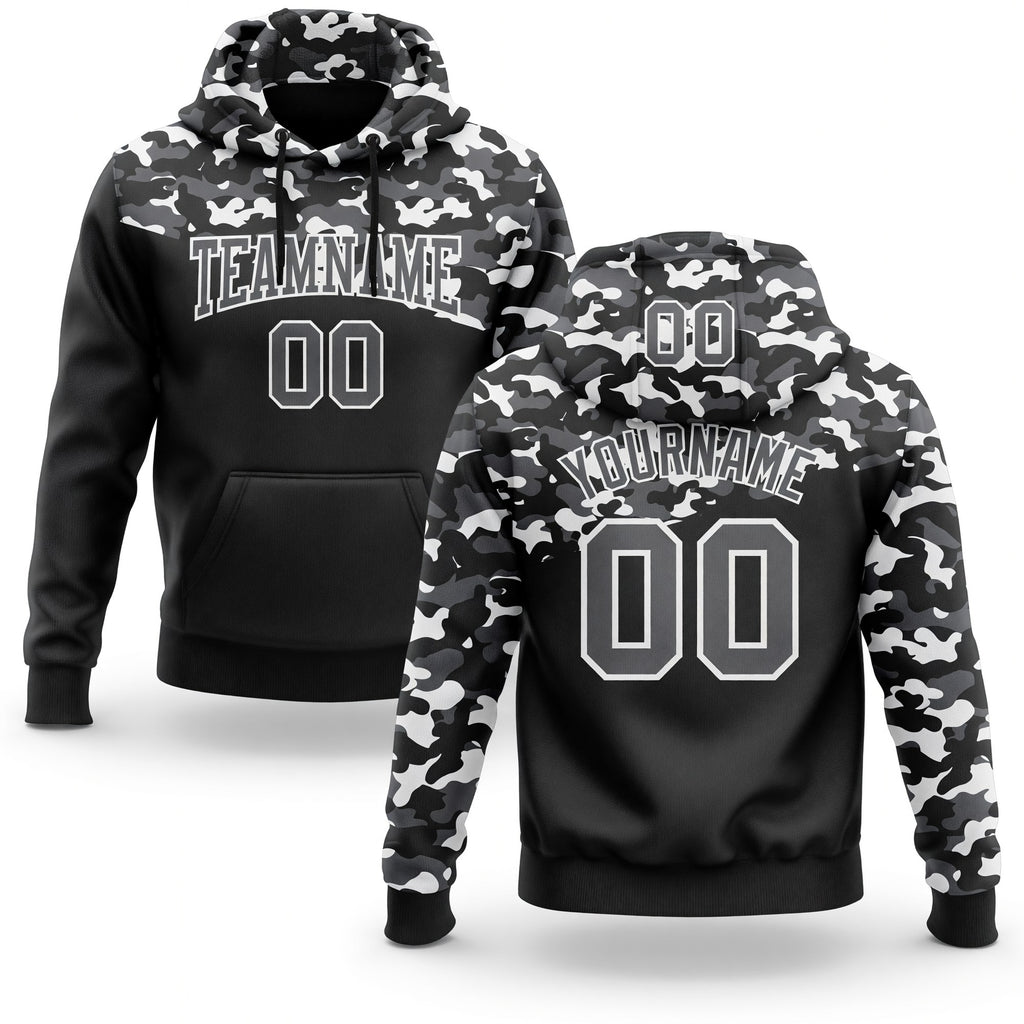 Custom Stitched Camo Steel Gray-Black 3D Sports Pullover Sweatshirt Salute To Service Hoodie
