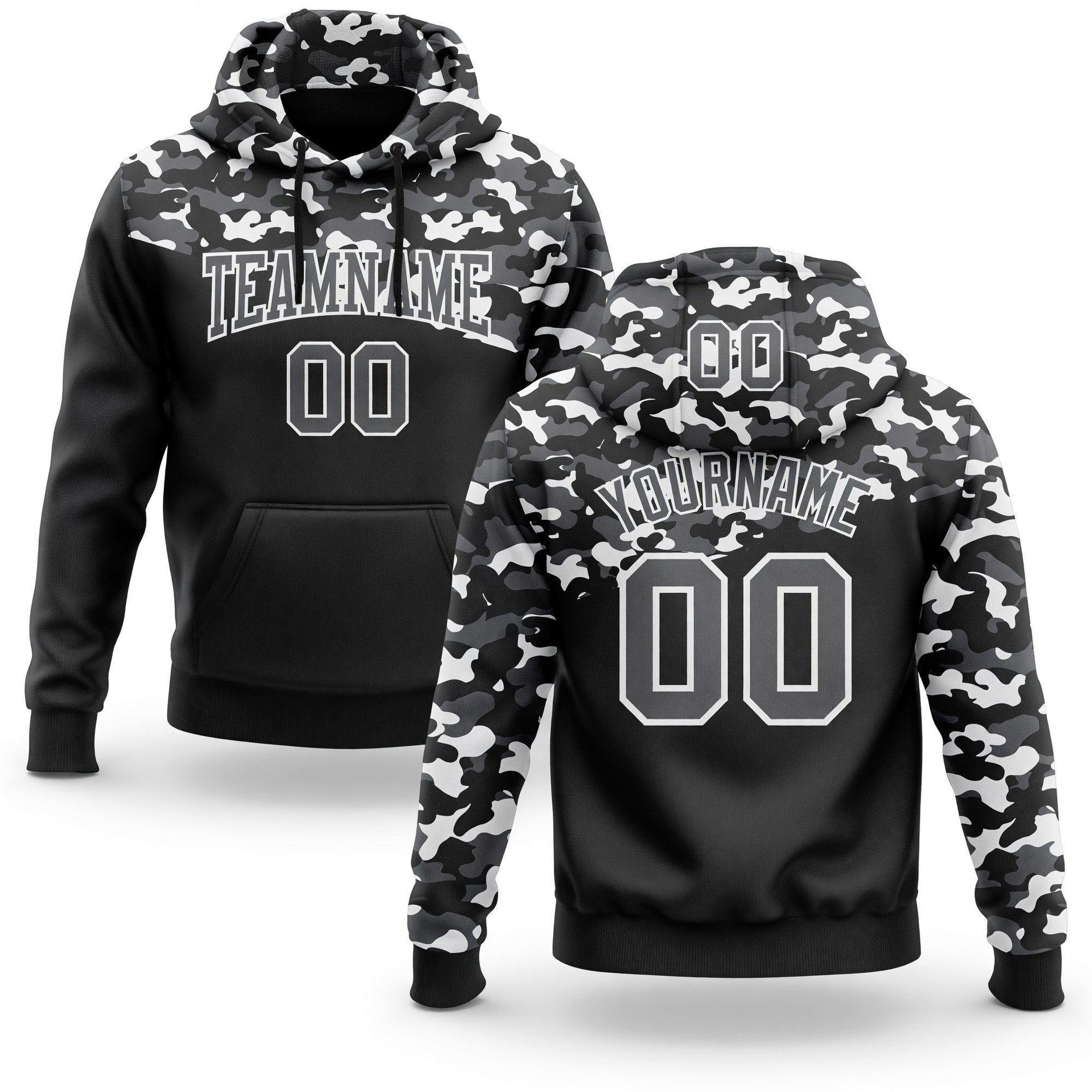 Custom Stitched Camo Steel Gray-Black 3D Sports Pullover Sweatshirt Salute To Service Hoodie