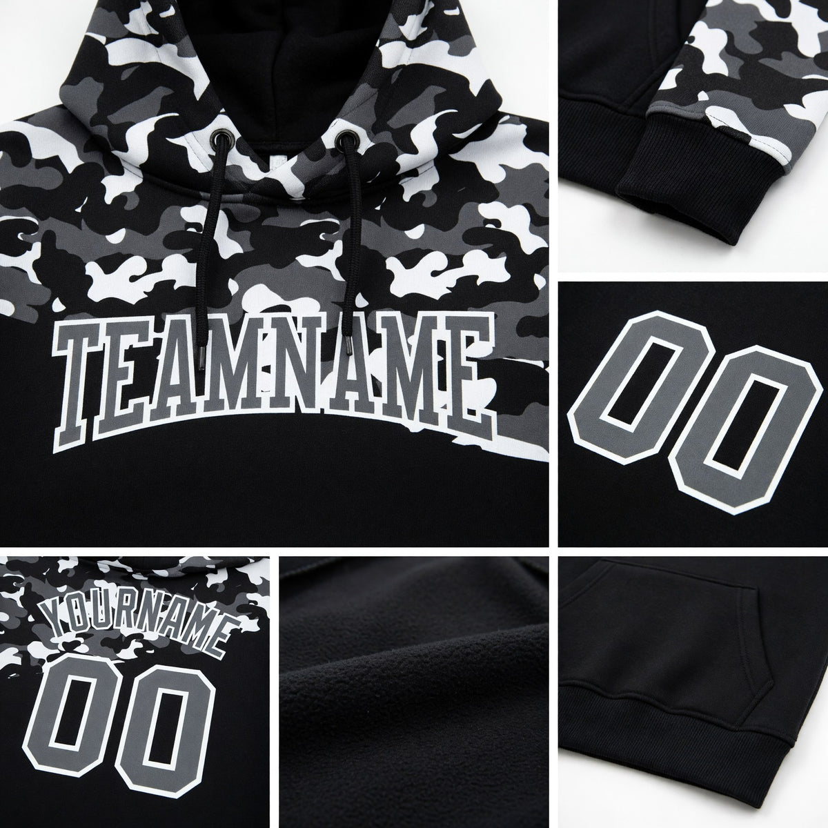 Custom Stitched Camo Steel Gray-Black 3D Sports Pullover Sweatshirt Salute To Service Hoodie detail