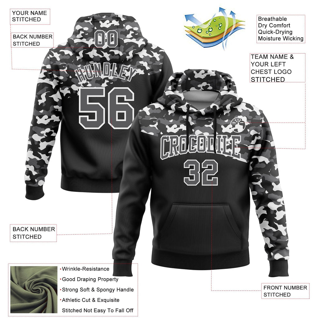 Custom Stitched Camo Steel Gray-Black 3D Sports Pullover Sweatshirt Salute To Service Hoodie photo 2