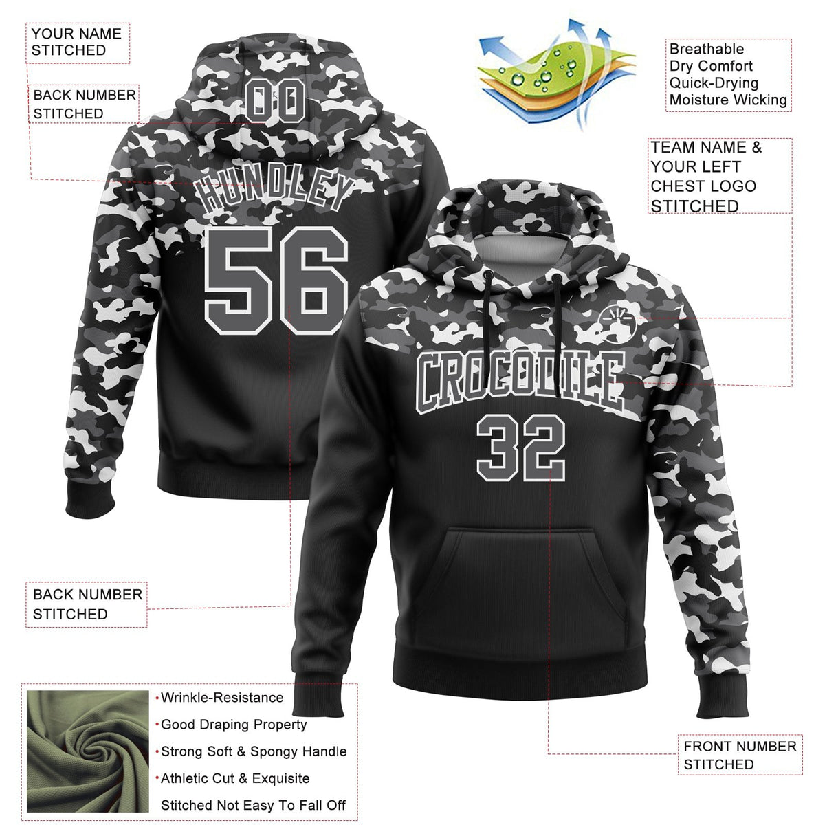 Custom Stitched Camo Steel Gray-Black 3D Sports Pullover Sweatshirt Salute To Service Hoodie photo 2