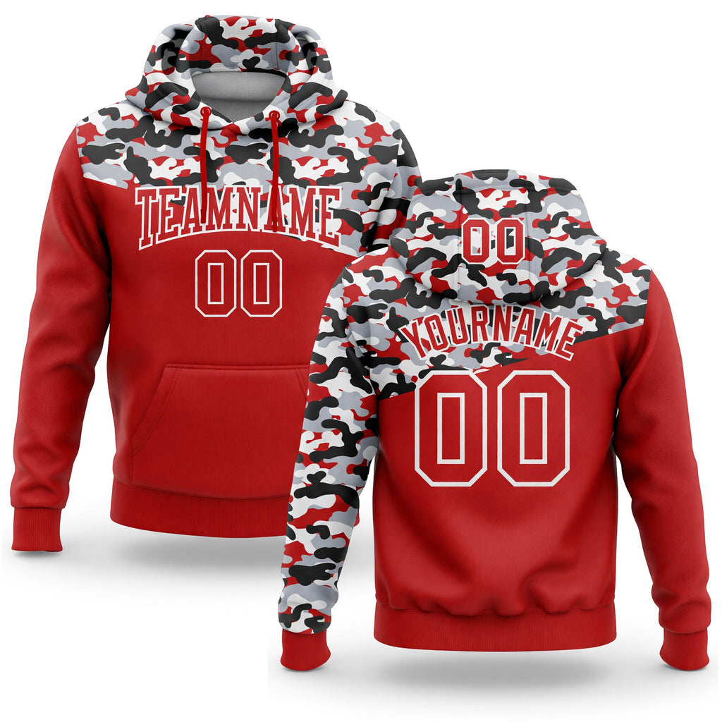 Custom Stitched Camo Red Black-Gray 3D Sports Pullover Sweatshirt Salute To Service Hoodie