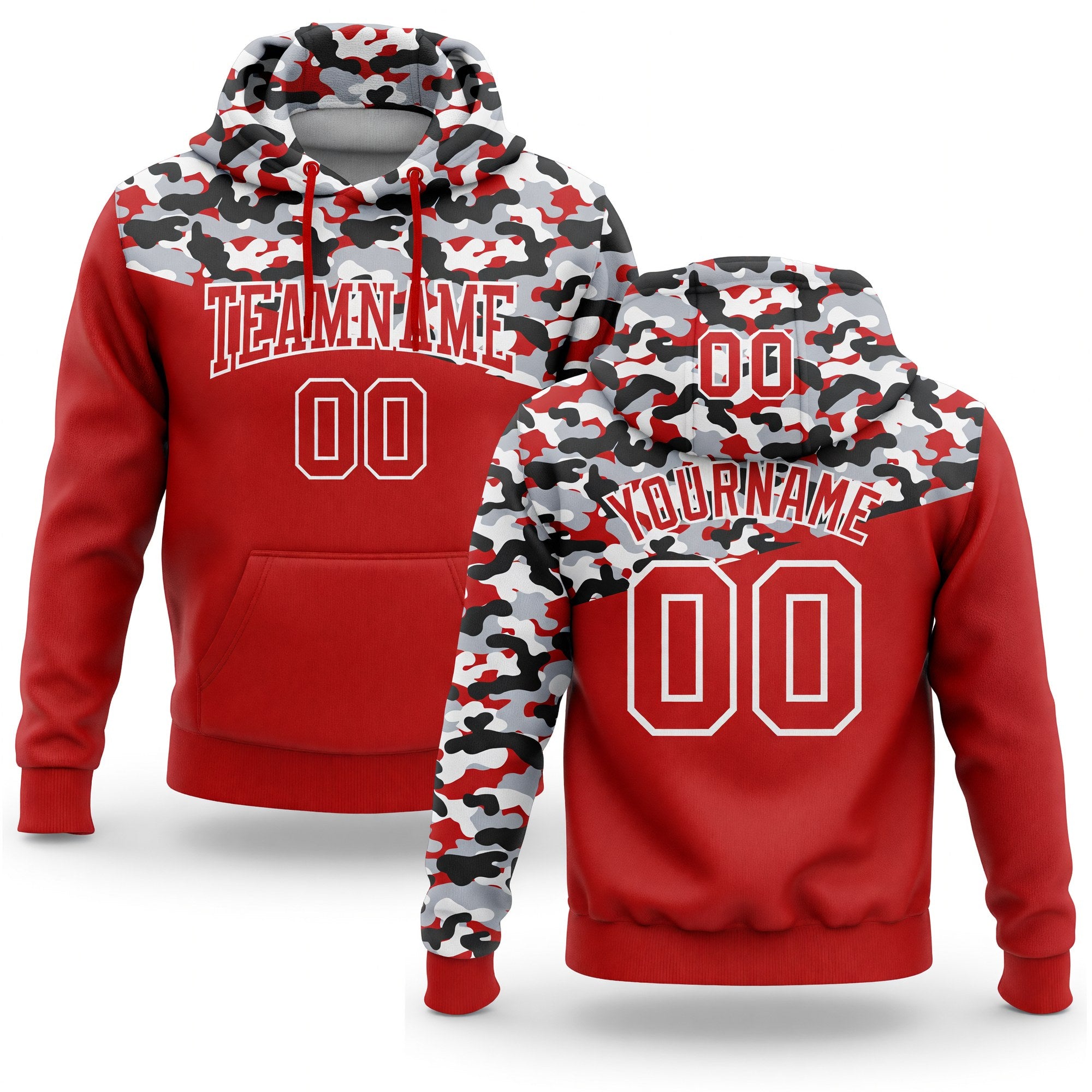 Custom Stitched Camo Red Black-Gray 3D Sports Pullover Sweatshirt Salute To Service Hoodie