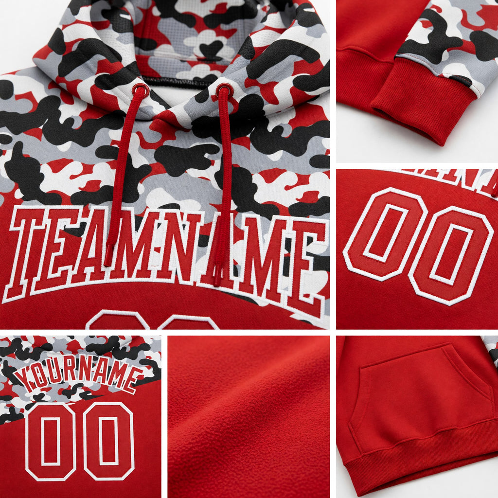 Custom Stitched Camo Red Black-Gray 3D Sports Pullover Sweatshirt Salute To Service Hoodie detail