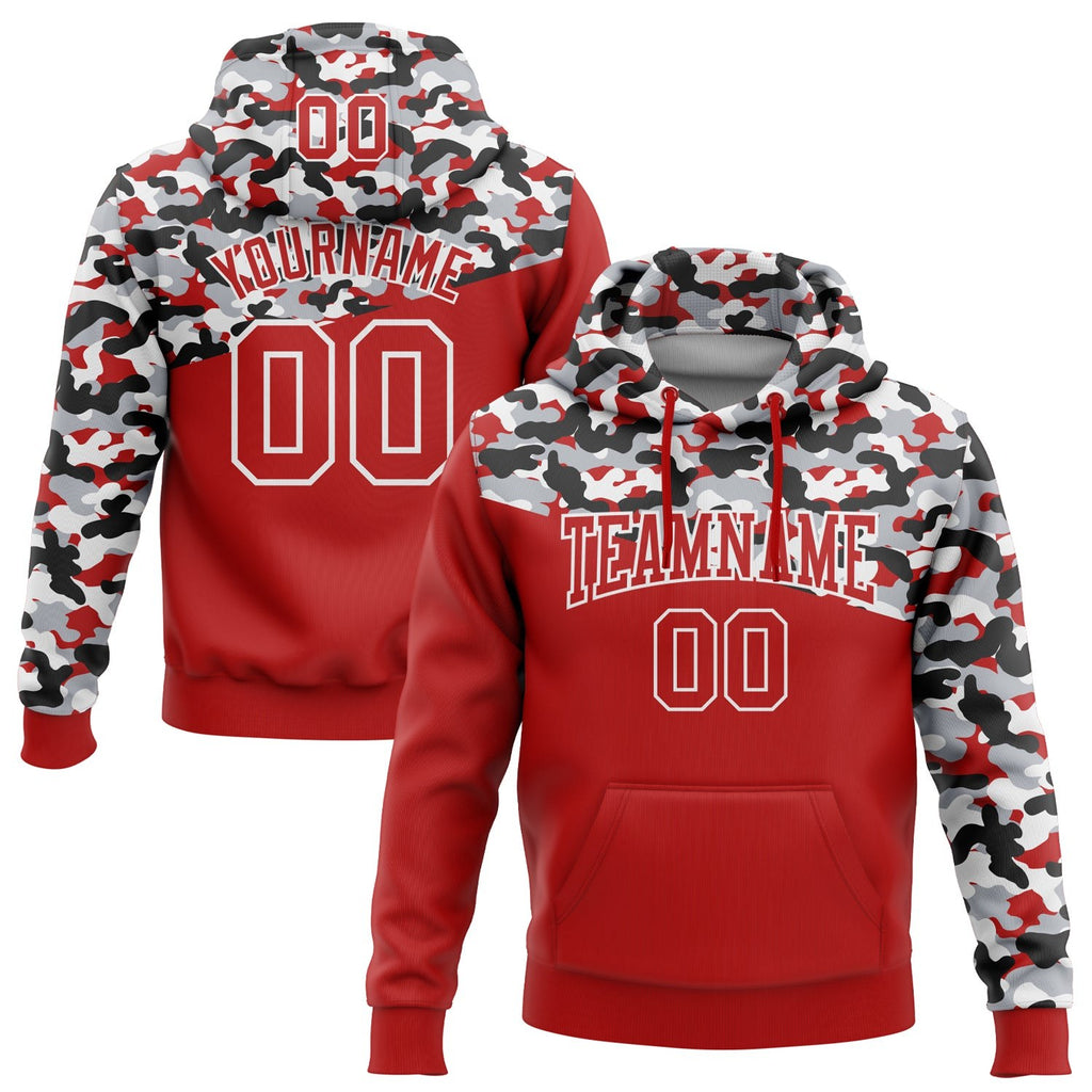 Custom Stitched Camo Red Black-Gray 3D Sports Pullover Sweatshirt Salute To Service Hoodie photo 1