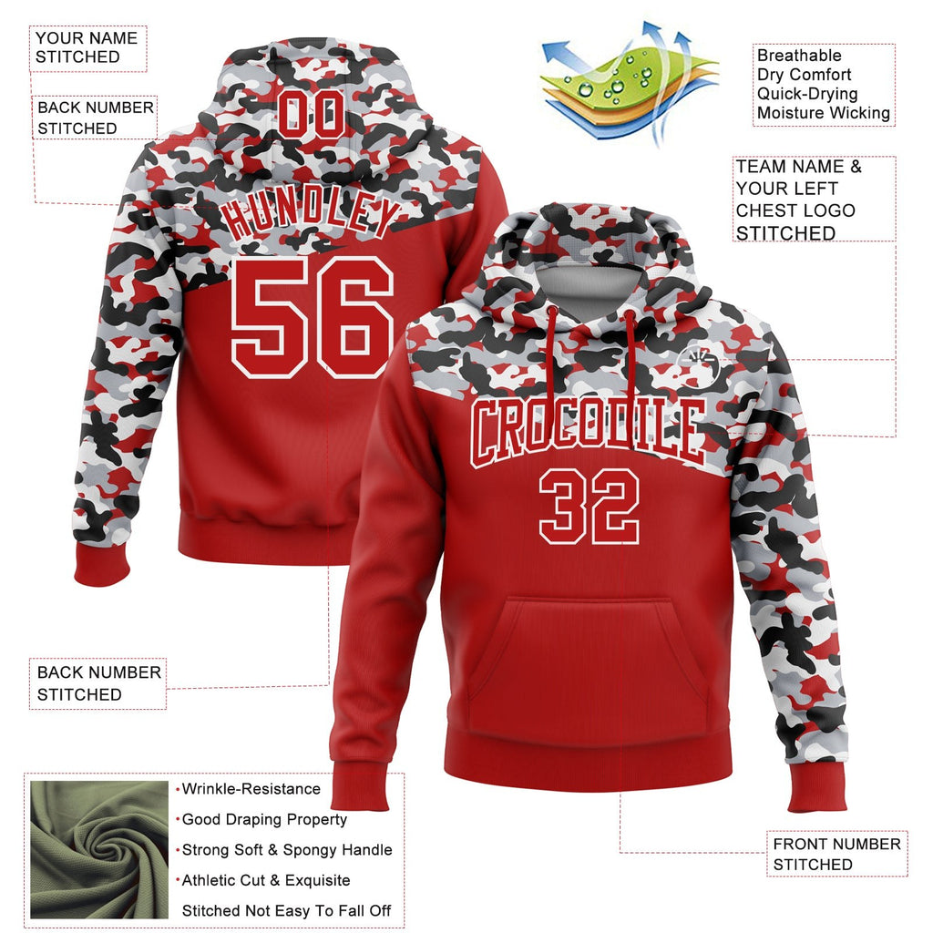 Custom Stitched Camo Red Black-Gray 3D Sports Pullover Sweatshirt Salute To Service Hoodie photo 2