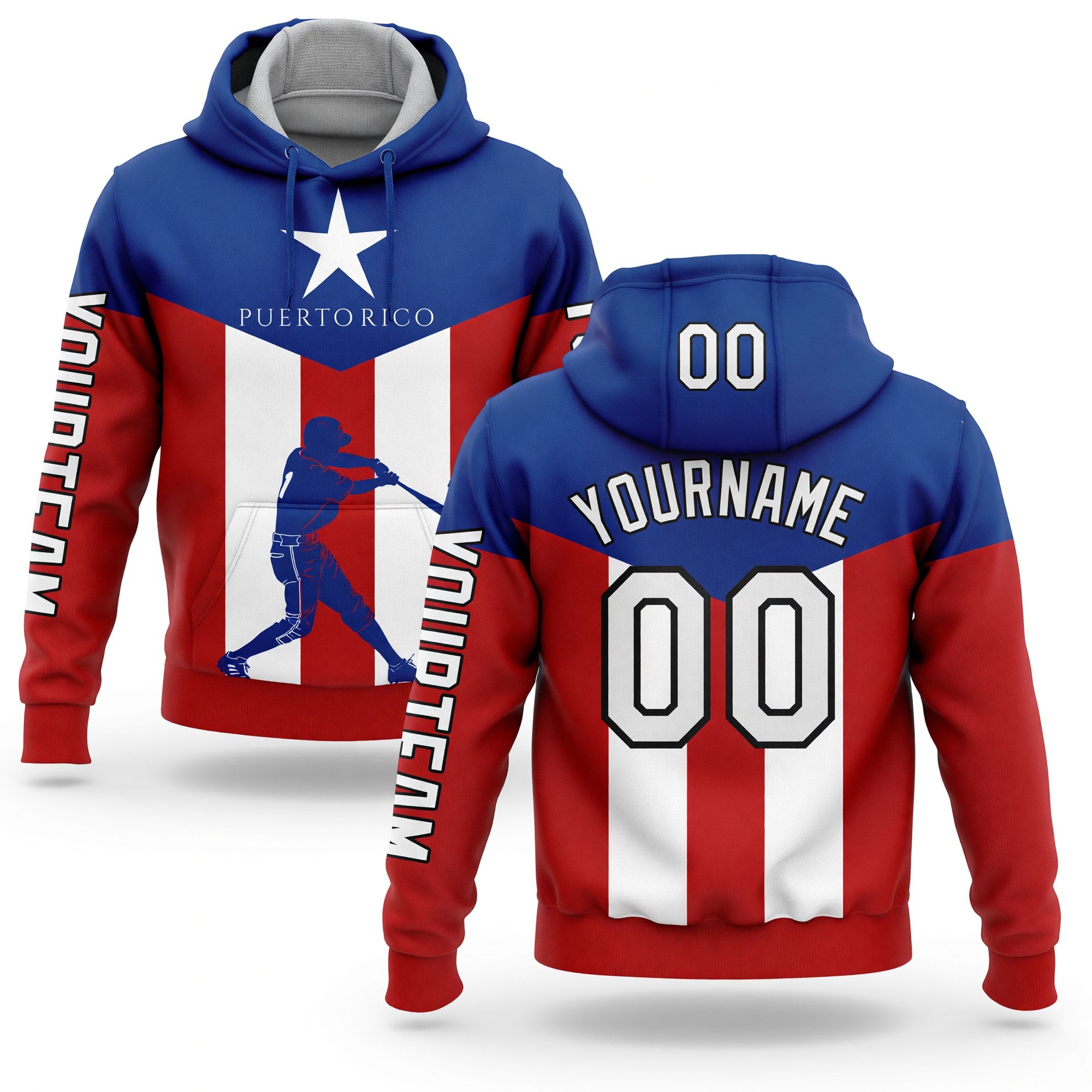 Custom Red Royal-Black 3D Puerto Rico Puerto Rican Flag Sports Pullover Sweatshirt Hoodie