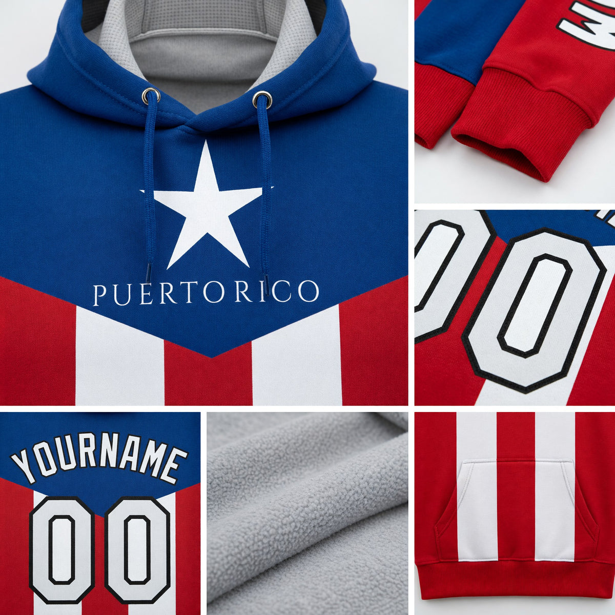 Custom Red Royal-Black 3D Puerto Rico Puerto Rican Flag Sports Pullover Sweatshirt Hoodie detail