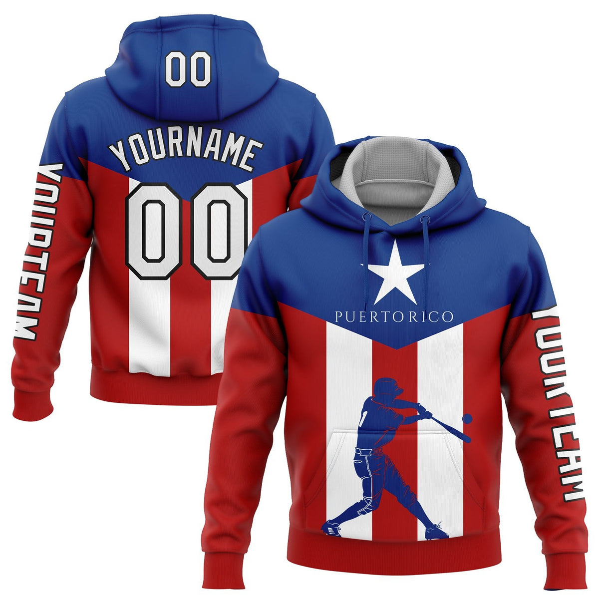 Custom Red Royal-Black 3D Puerto Rico Puerto Rican Flag Sports Pullover Sweatshirt Hoodie photo 1