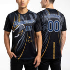 Custom Black Navy-White 3D Esports Performance T-Shirt worn front and back