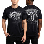 Custom Black White 3D Pattern Design Sailing Ship Wheel Columbus Day Performance T-Shirt worn front and back