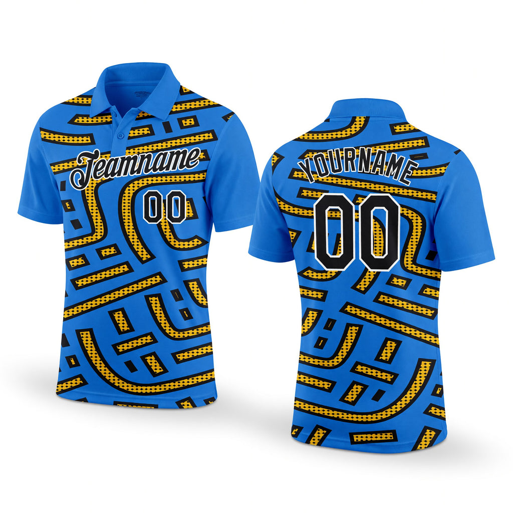 Custom Powder Blue Black-Gold 3D Esports Performance T-Shirt