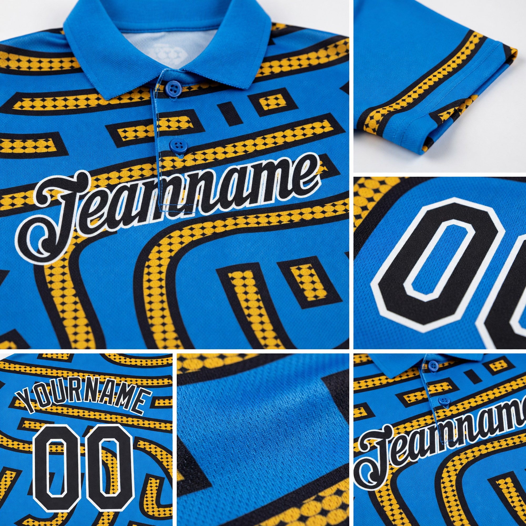 Custom Powder Blue Black-Gold 3D Esports Performance T-Shirt detail