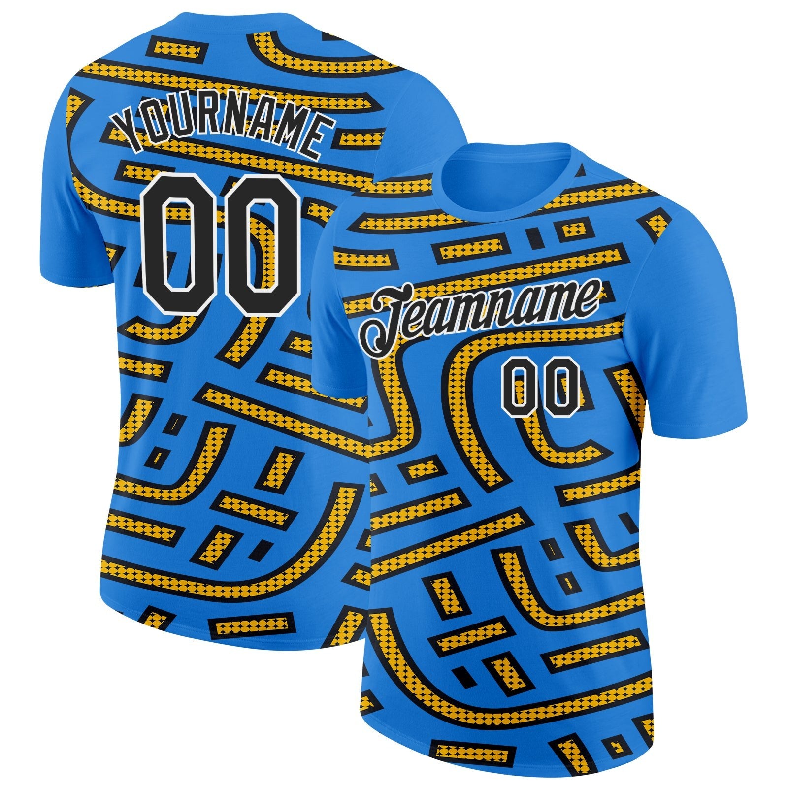 Custom Powder Blue Black-Gold 3D Esports Performance T-Shirt photo 1