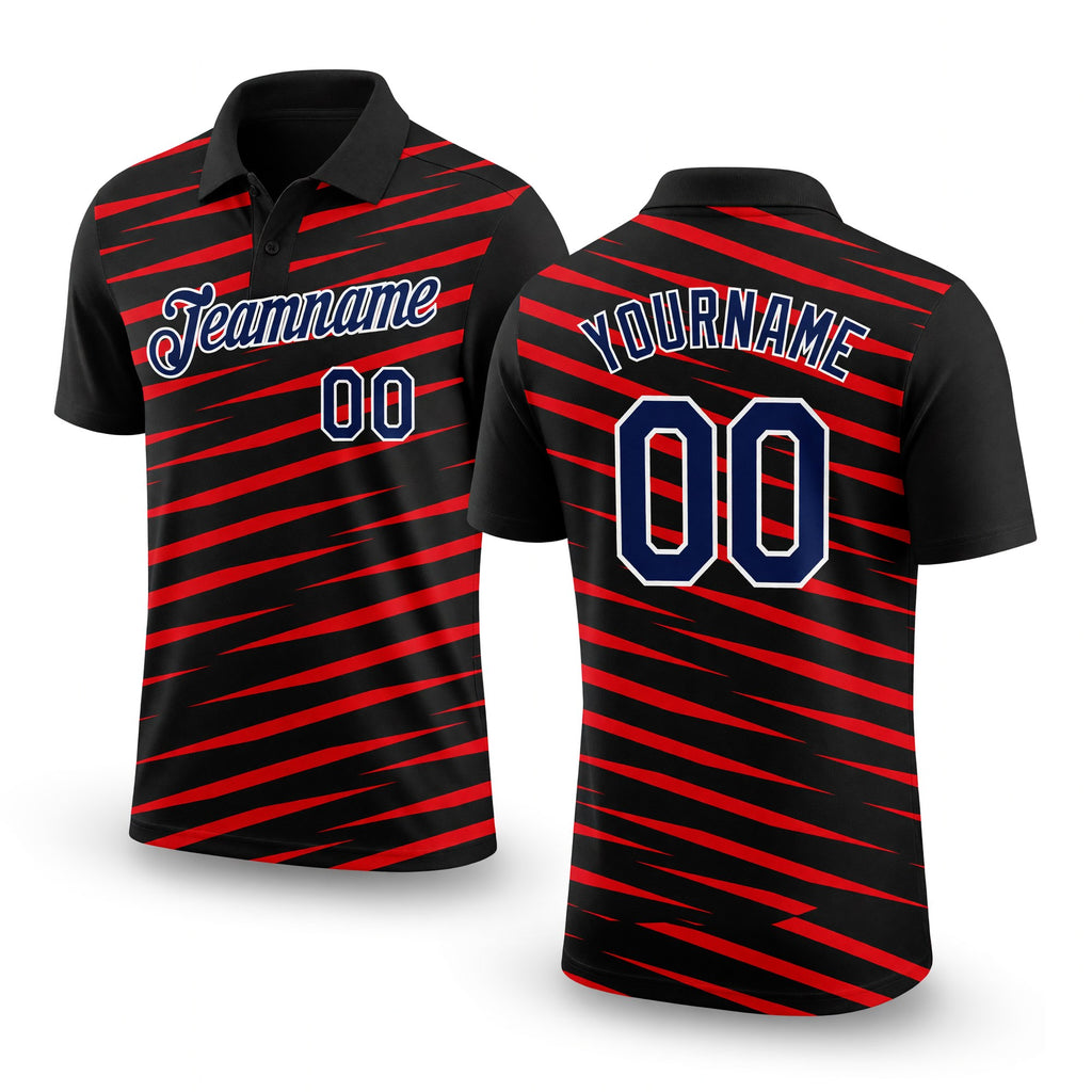 Custom Black Navy-Fire Red 3D Esports Performance T-Shirt