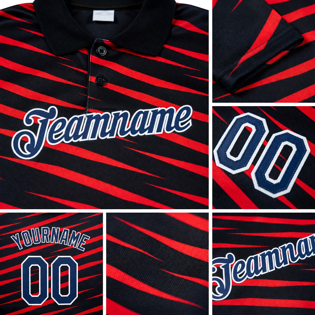 Custom Black Navy-Fire Red 3D Esports Performance T-Shirt detail