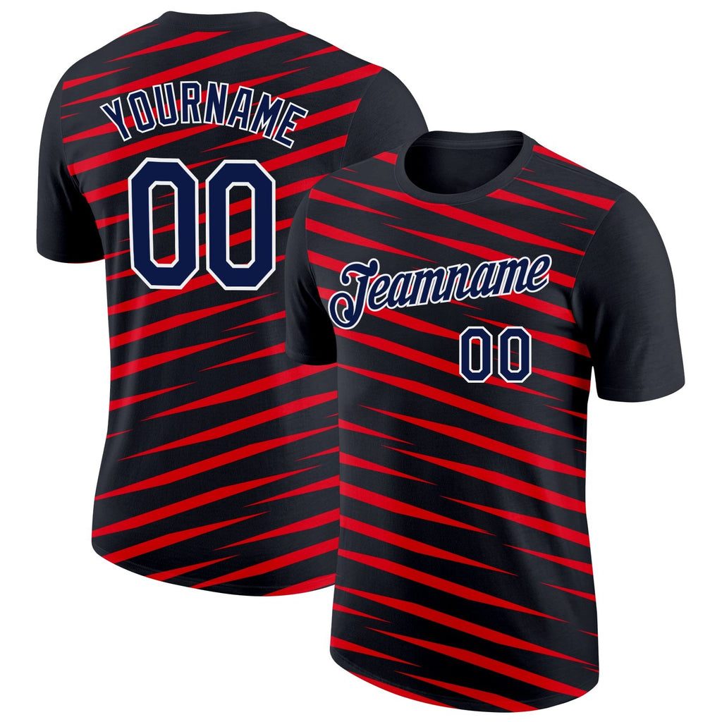 Custom Black Navy-Fire Red 3D Esports Performance T-Shirt photo 1