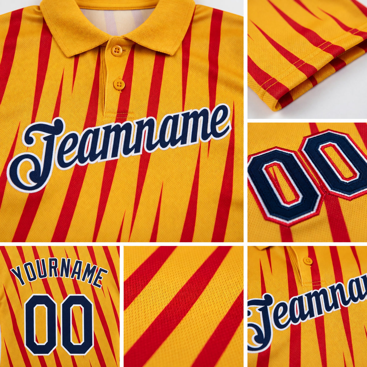 Custom Gold Navy-Fire Red 3D Esports Performance T-Shirt detail