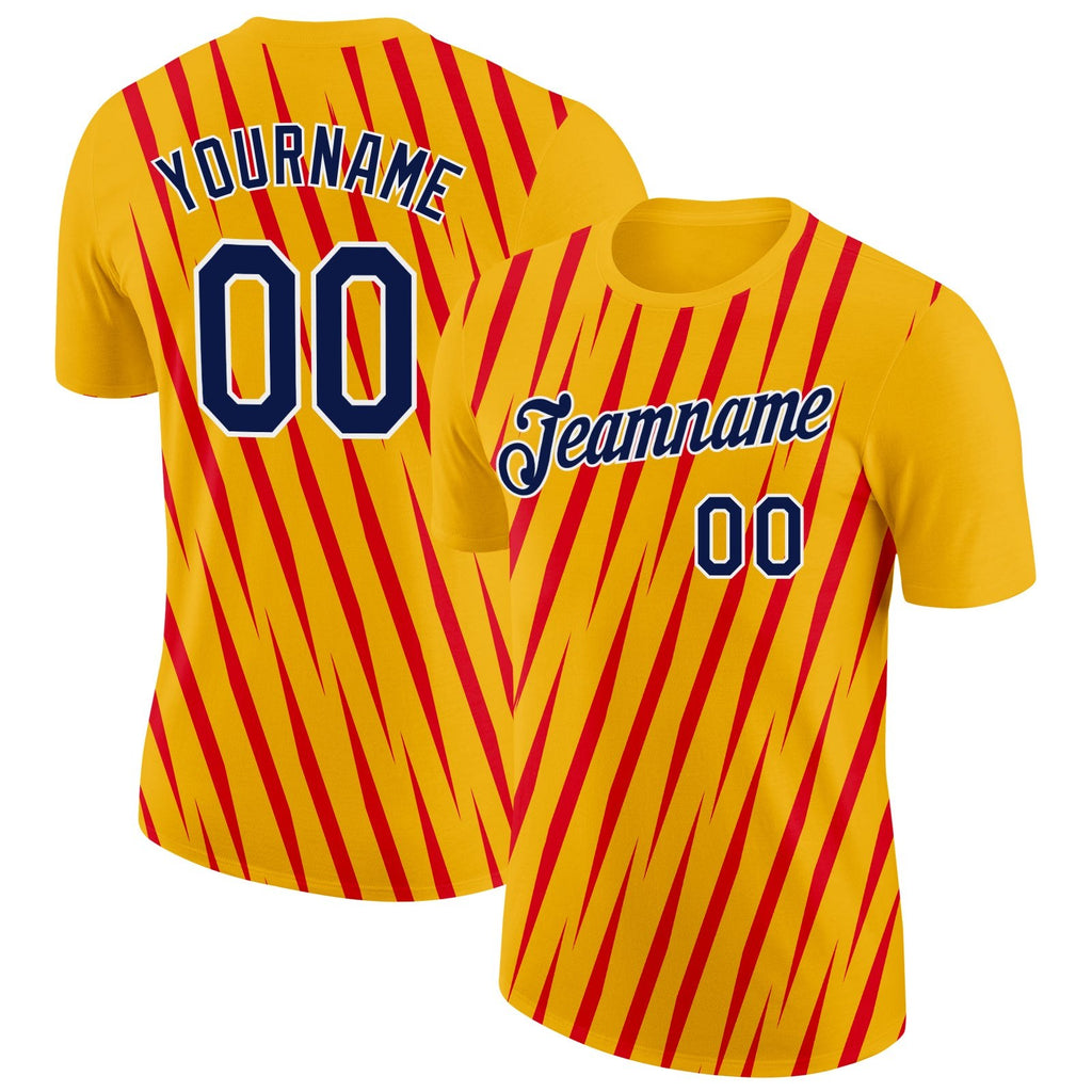 Custom Gold Navy-Fire Red 3D Esports Performance T-Shirt photo 1